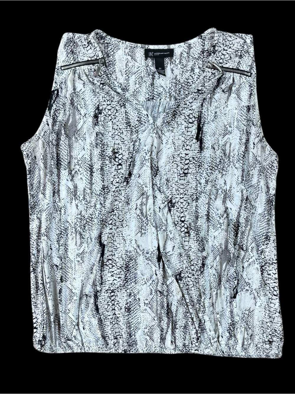 INC International Concepts Black and White Snake-Print V-Neck Sleeveless Top